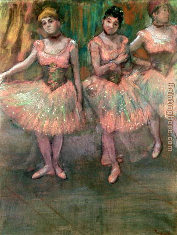 Dancers wearing salmon coloured skirts painting - Edgar Degas Dancers wearing salmon coloured skirts art painting